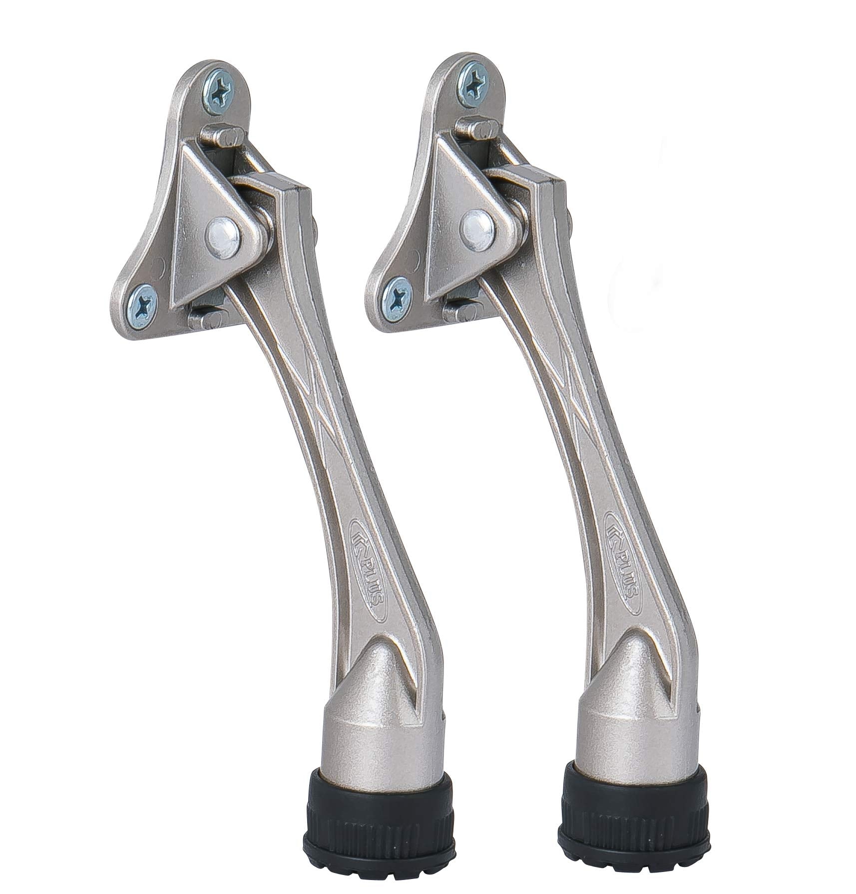 Home&I Kickdown Door Stopper,4-Inch Door Holder Kick Door Kickstand Rubber Foot (Satin Nickel, 4 Inch X 2 Pack)
