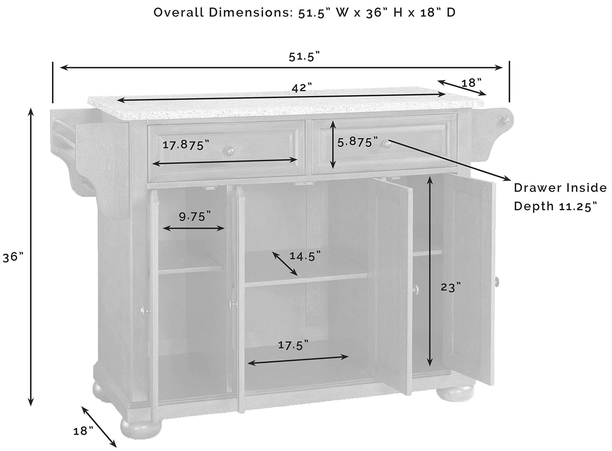 Crosley Furniture Alexandria Stone Top Rolling Kitchen Island Storage Cart, Microwave Stand, Spice Rack, White
