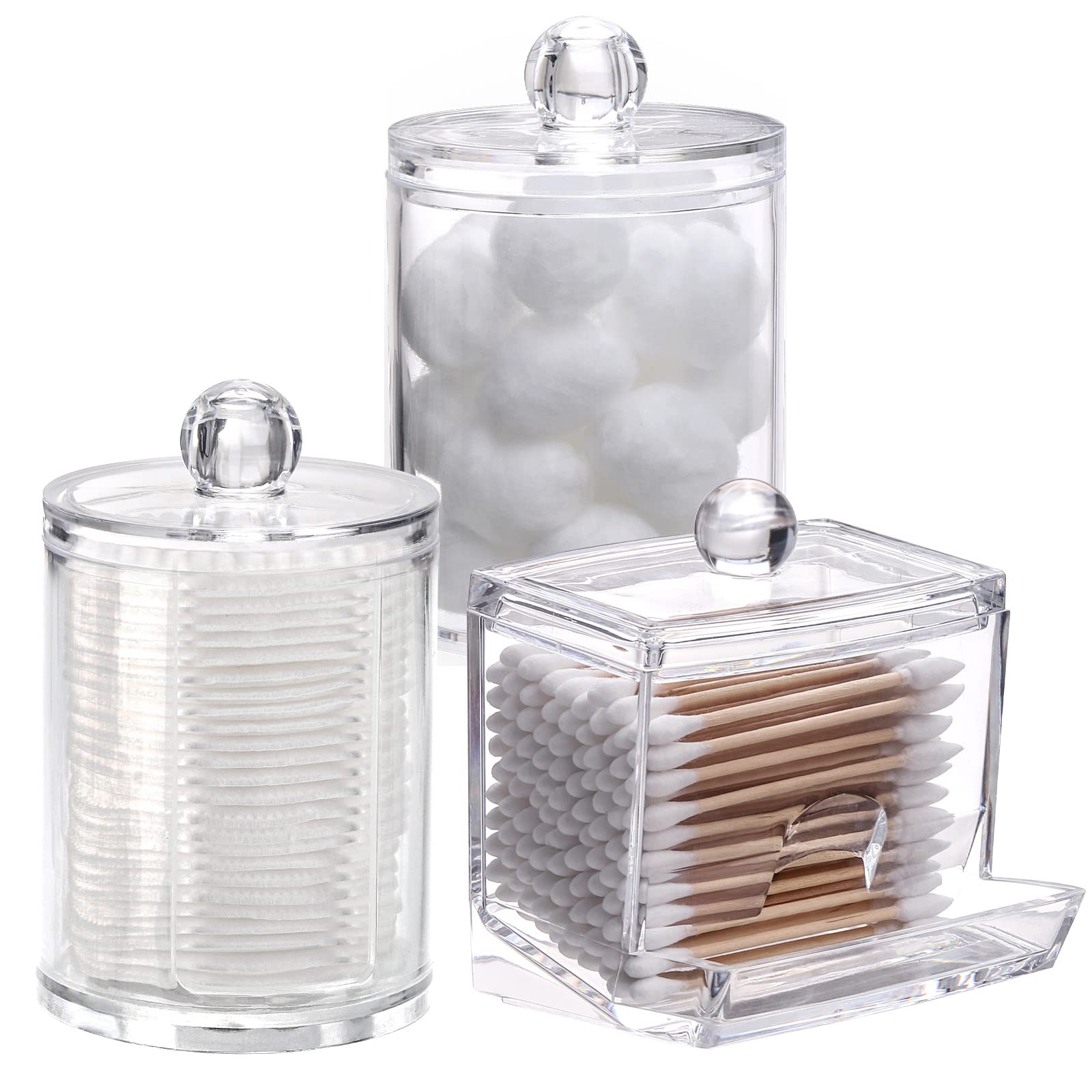 Tbestmax Bathroom Organizer Accessories Set-10 OZ,7 OZ Qtips Holder Storage with Clear Plastic Lids, Cotton Ball/Swabs Dispenser