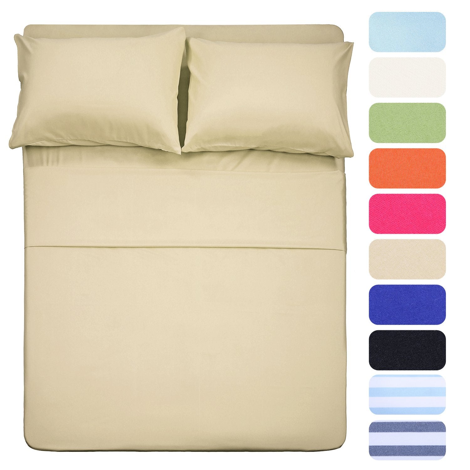 4 Piece Bed Sheet Set (Queen,Camel) 1 Flat Sheet,1 Fitted Sheet And 2 Pillow Cases,Brushed Microfiber Luxury Bedding With Deep Pockets