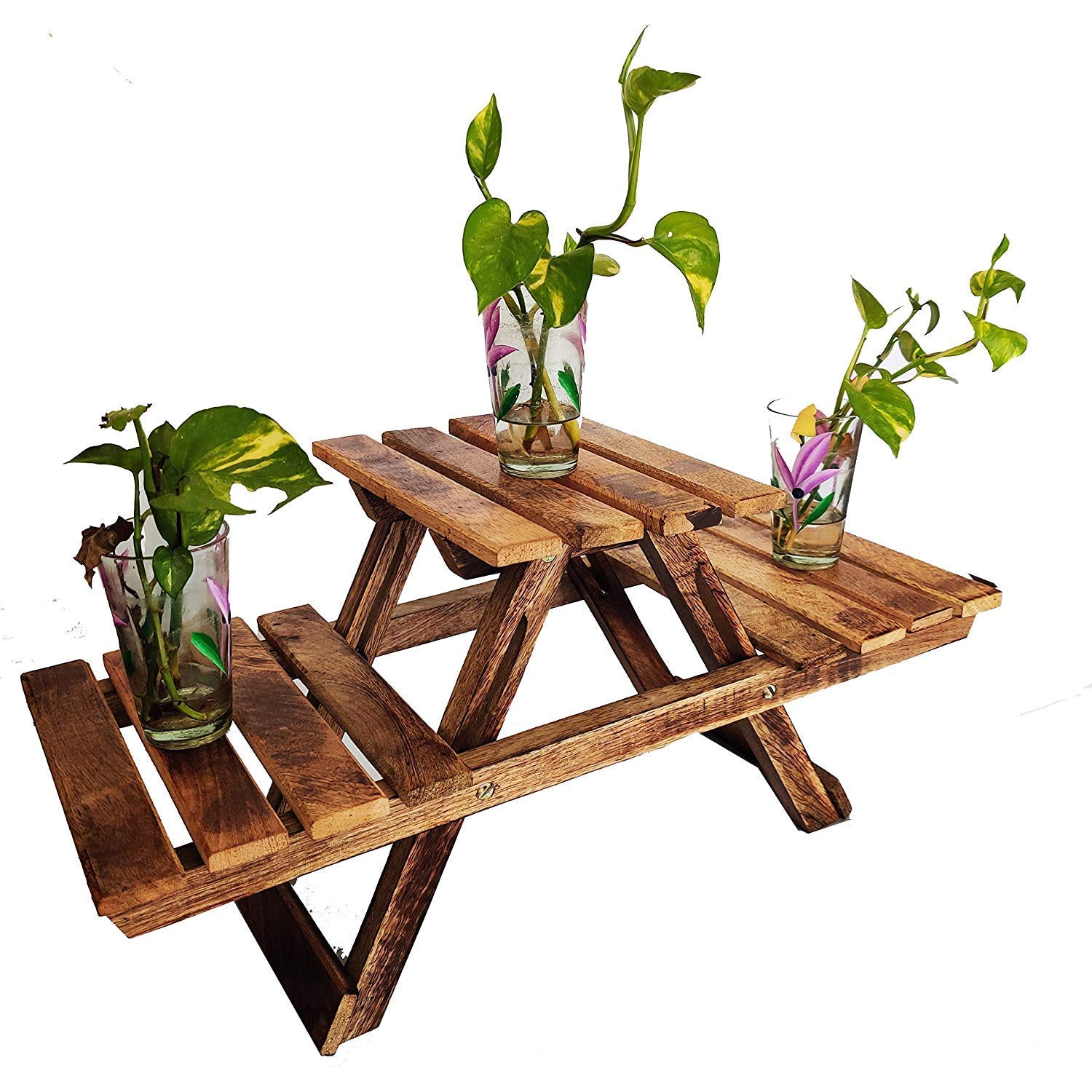 Ereteken Art Wooden Foldable Adjustable Side Table/End Table/Coffee Table/Plant Stand/Outdoor Table/Stool (Rectangle Shaped)