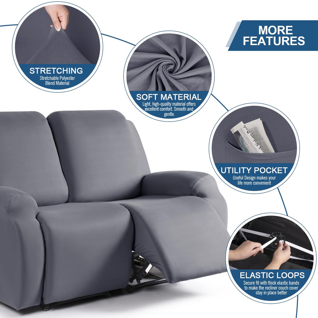 Taococo Recliner Loveseat Slipcover, 2 Pieces Polyester Fabric Stretch Sofa Covers For 2 Seat Reclining Couch, Soft Washable Fur