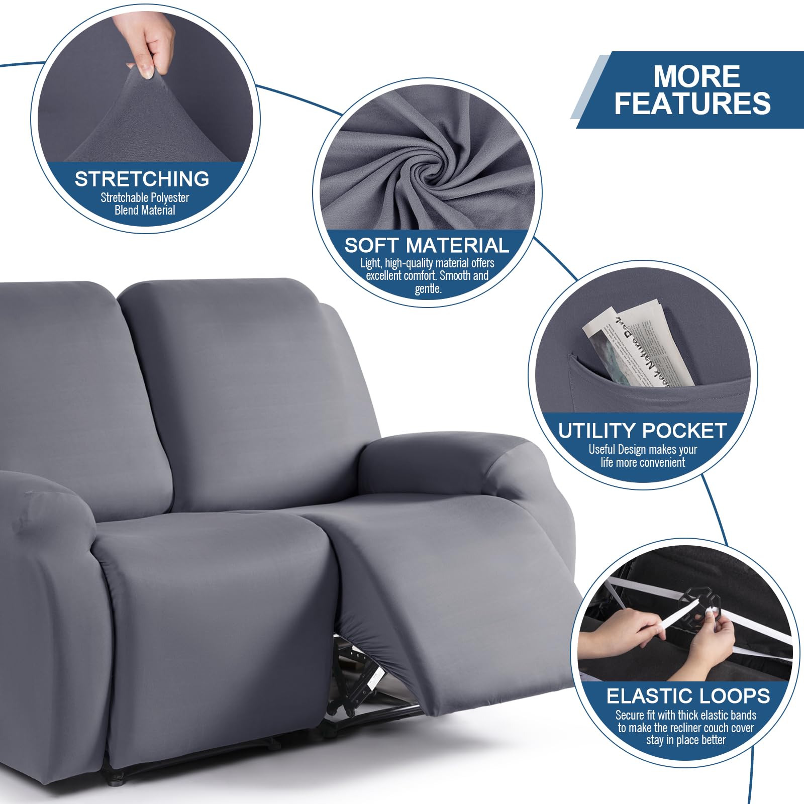 Taococo Recliner Loveseat Slipcover, 2 Pieces Polyester Fabric Stretch Sofa Covers For 2 Seat Reclining Couch, Soft Washable Fur
