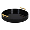 Kate And Laurel Lipton Modern Round Tray, 18 Diameter, Black and Gold, Decorative Accent Tray for Storage and Display