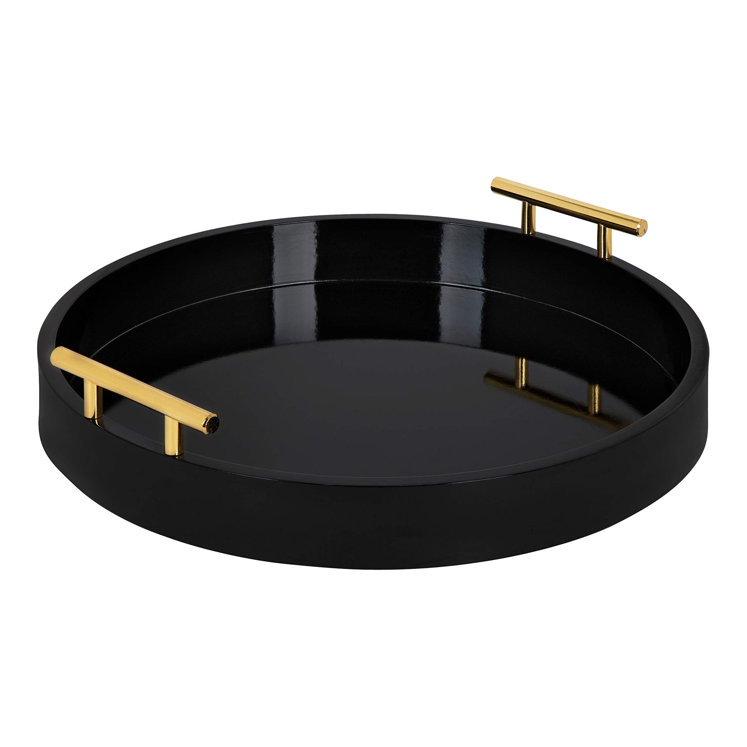 Kate and Laurel Lipton Modern Round Tray, 15.5 Diameter, Black and Gold, Decorative Accent Tray for Storage and Display
