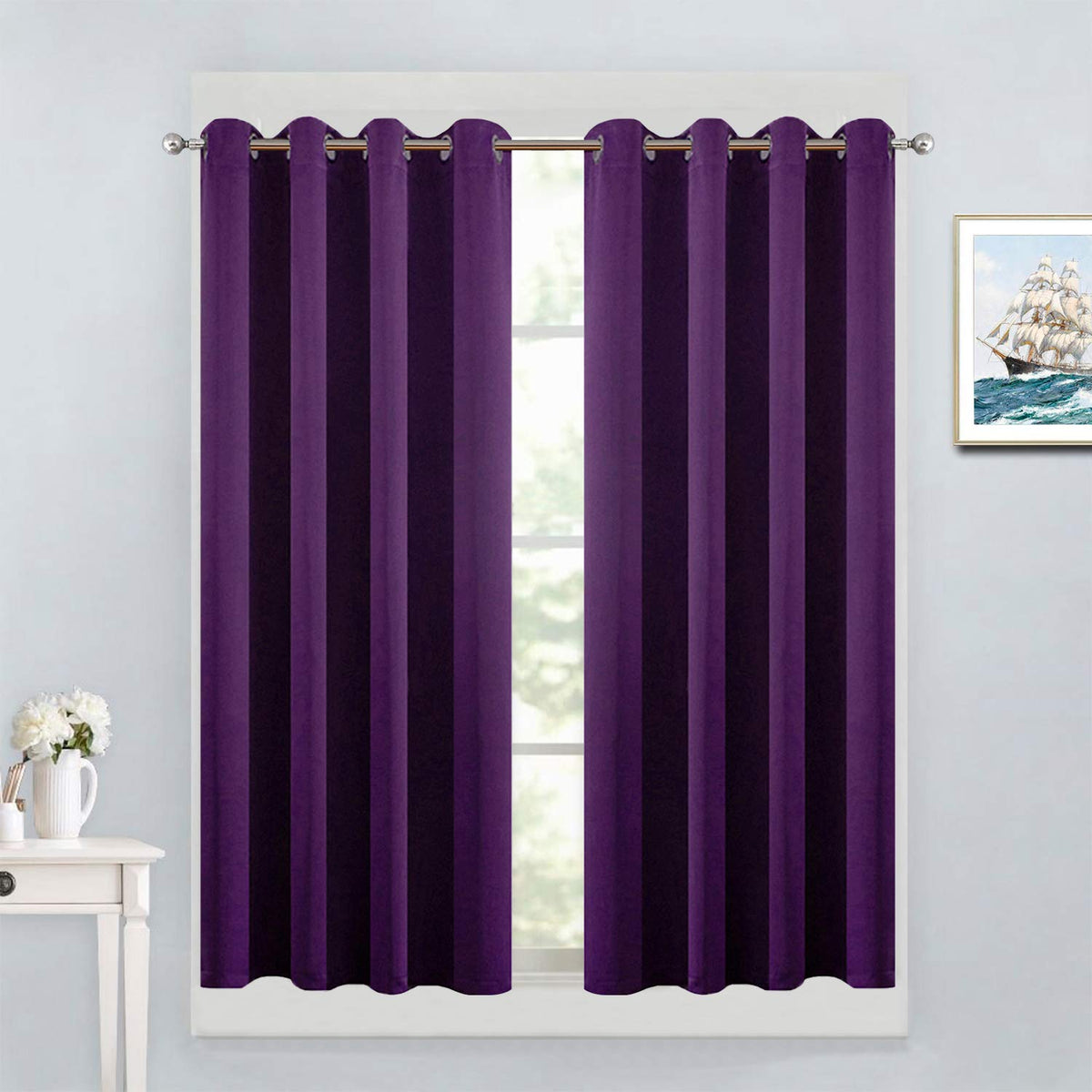 Yakamok Light Blocking Window Blackout Curtains Thermal Insulated Room Darkening Drapes For Bedroom,Solid Grommet Top Window Pan
