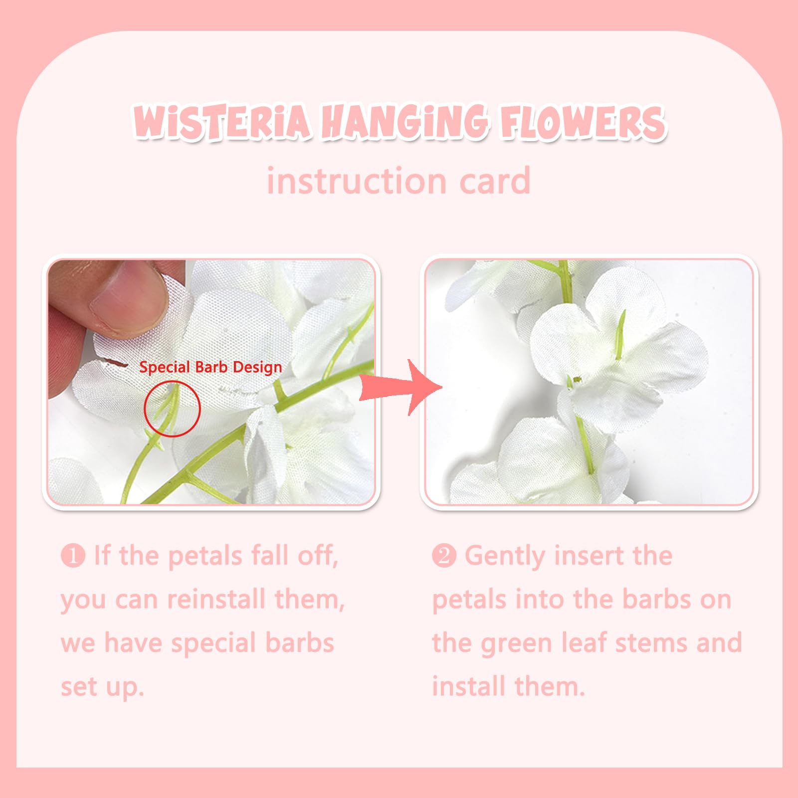 Light Pink Artificial Wisteria Flower Vines, 3.77 Feet Light Pink Wisteria Hanging Flowers Garland, 5 Pack Fake Light Pink Wiste