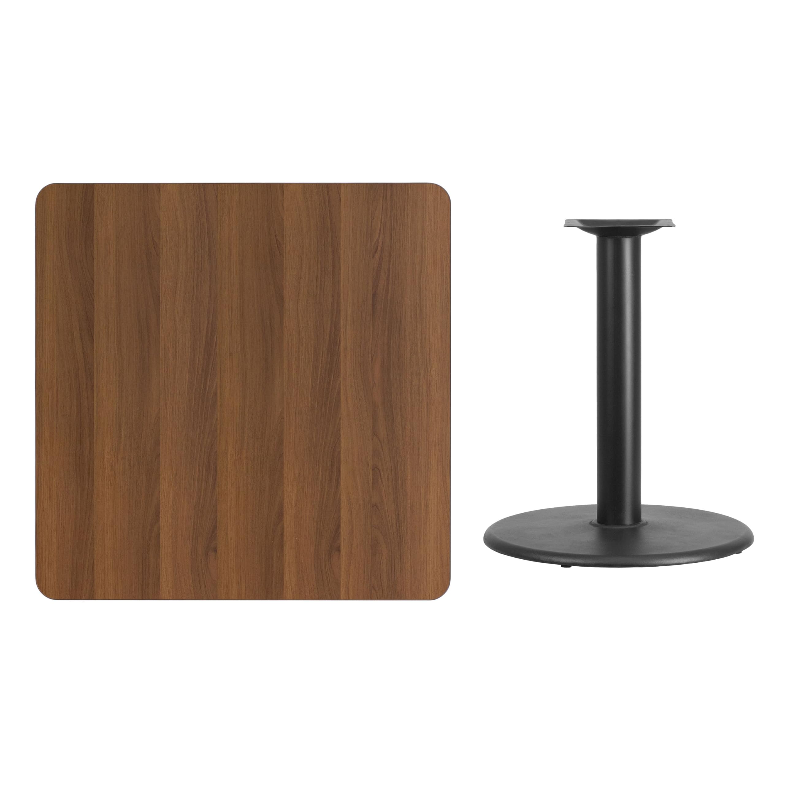 Flash Furniture Graniss 36'' Square Walnut Laminate Table Top With 24'' Round Table Height Base
