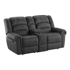 Madrona Burke Mason Slate Gray Reclining Console Loveseat with Contrast Stitching