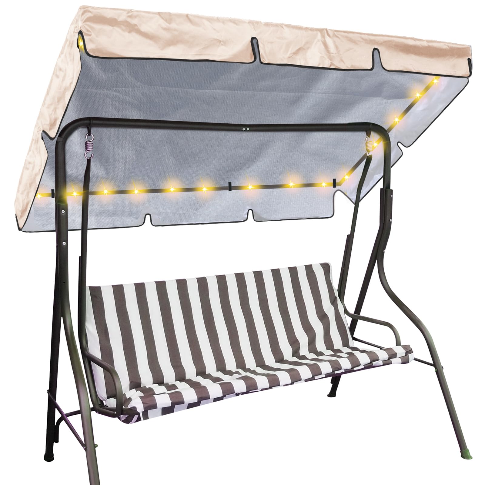 Glicraft Led Lighted Porch Swing Canopy Replacement Waterproof Swing Top Cover Led Swing Canopy Replacement Canopy Sun Shade Awn