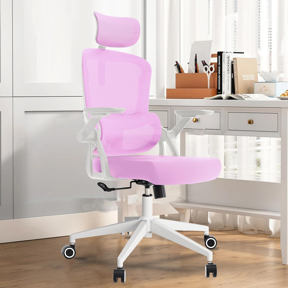 Sichy Age 350 Lbs Ergonomic Office Computer Mesh Chair - Adjustable Height Rolling Desk Chair With Flip-Up Armrests & High Back