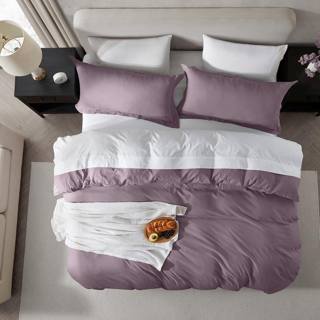 Nestl Dusty Purple Duvet Cover Queen Size - Soft Prewashed Queen Duvet Cover Set, 3 Piece, With Zipper Closure, 1 Duvet Cover 90X90 Inches And 2 Pillow Shams - No Comforter