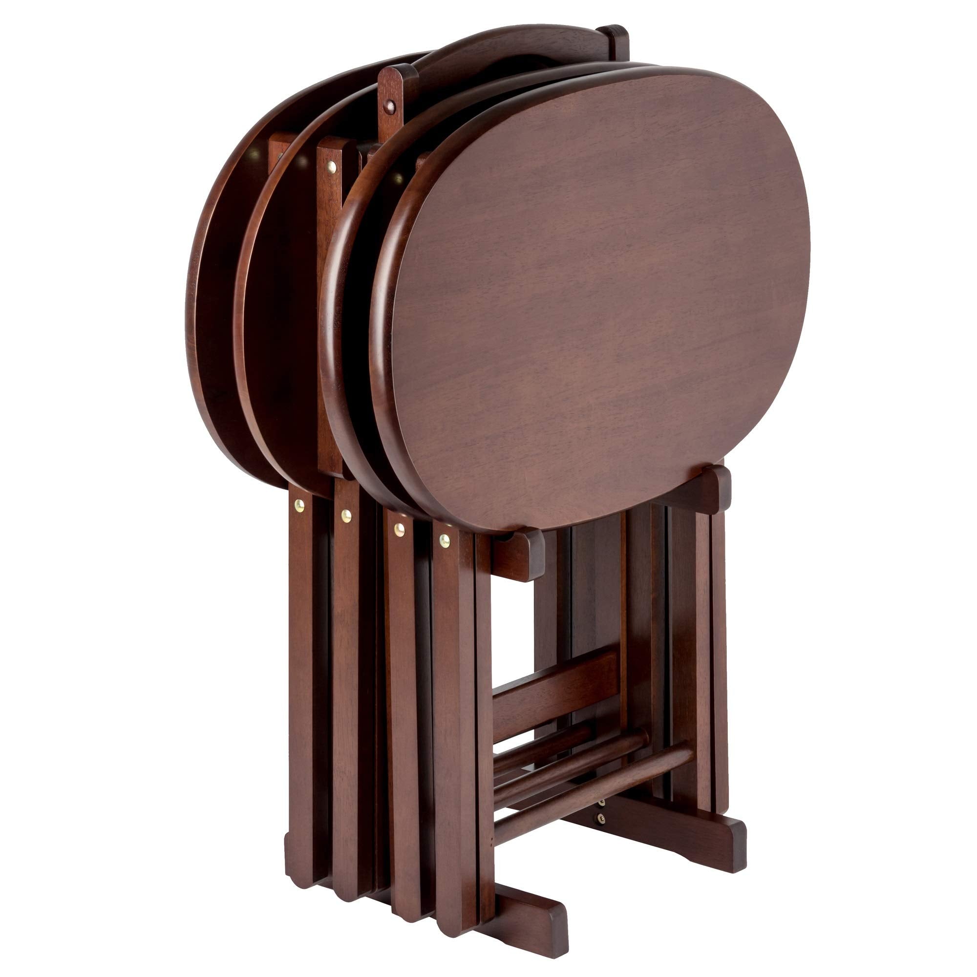 Ergode Wood Nathan 5-Piece Snack Table Set - Versatile and Stylish, Solid Wood, Cappuccino Finish, Foldable Tables with Storage Rack