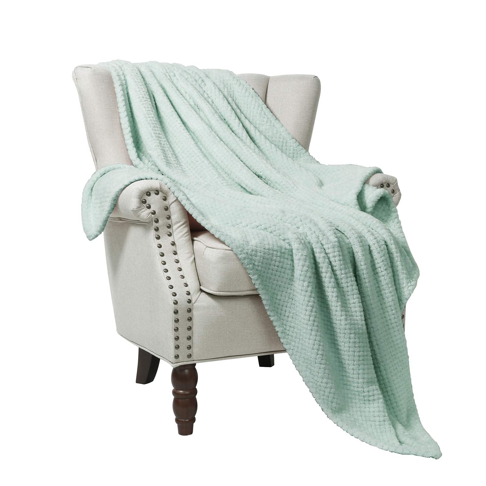 Exclusivo Mezcla Waffle Textured Extra Large Fleece Blanket, Super Soft And Warm Throw Blanket For Couch, Sofa And Bed (Mint Gre