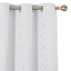 Deconovo Blackout Curtain Golden Diamond Foil Print Grommet Curtains, 42W X 84L Inch, Light Blocking Window Drapes Living Room,