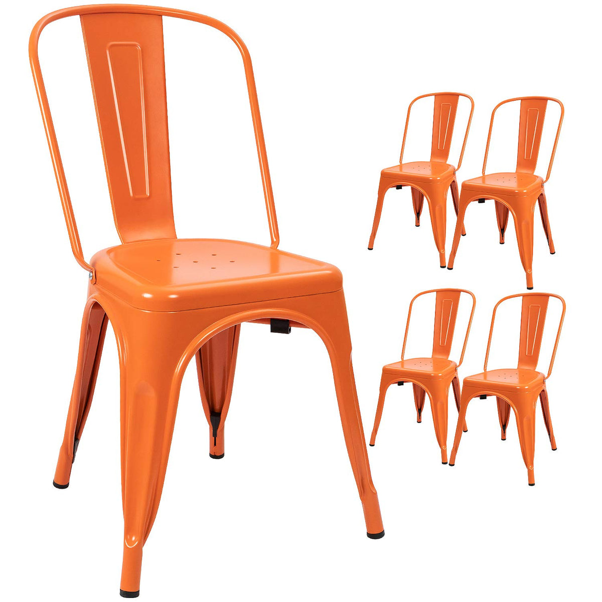 Devoko Metal Indoor-Outdoor Chairs Distressed Style Kitchen Dining Chairs Stackable Side Chairs With Back Set Of 4 (Orange)