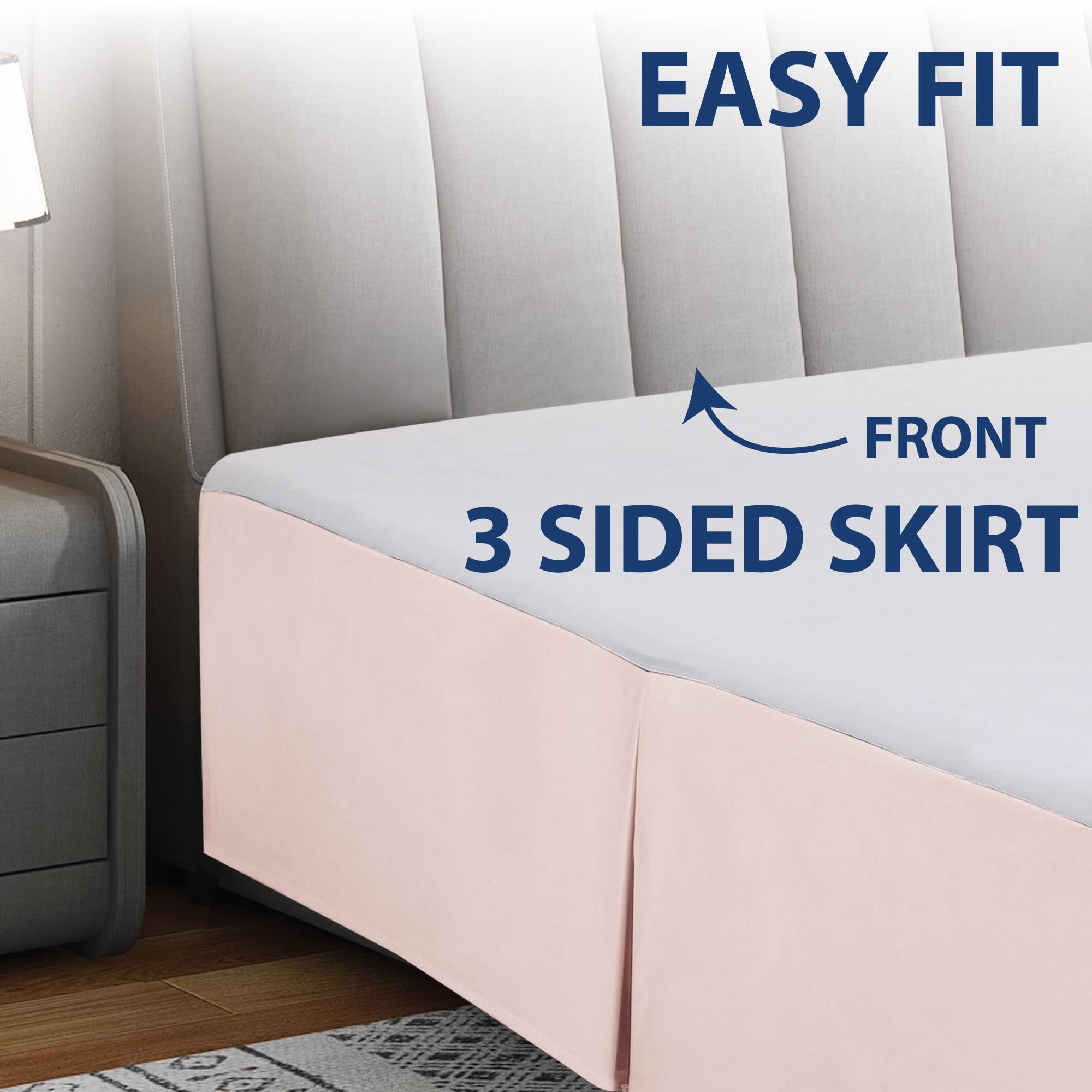 Cathay Home Double Brushed Microfiber Pleated Easy Fit Bed Skirt, Ultra Soft, Fade And Wrinkle Resistant - Blush, Twin