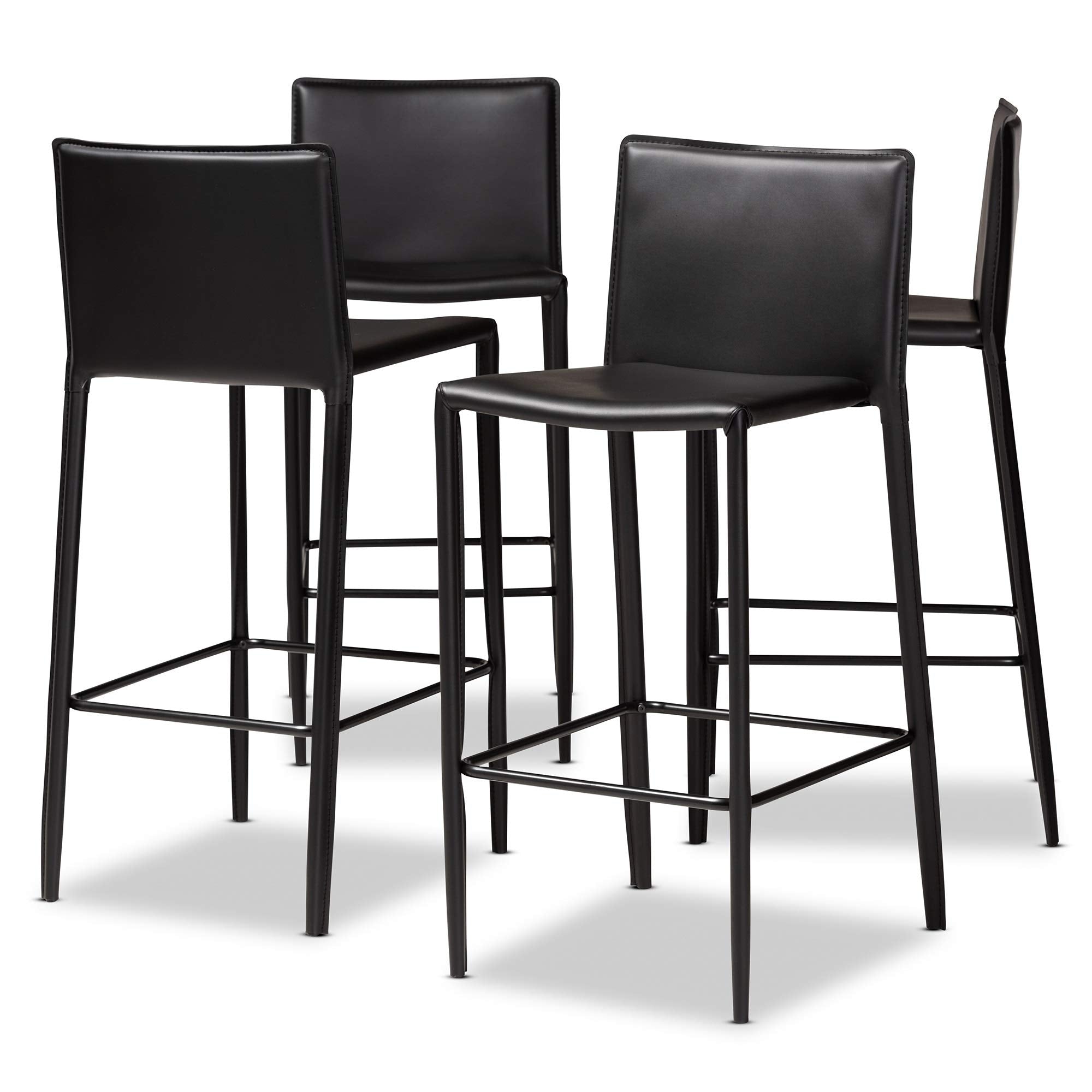 Baxton Studio Malcom Modern and Contemporary Black Faux Leather Upholstered 4-Piece Bar Stool Set
