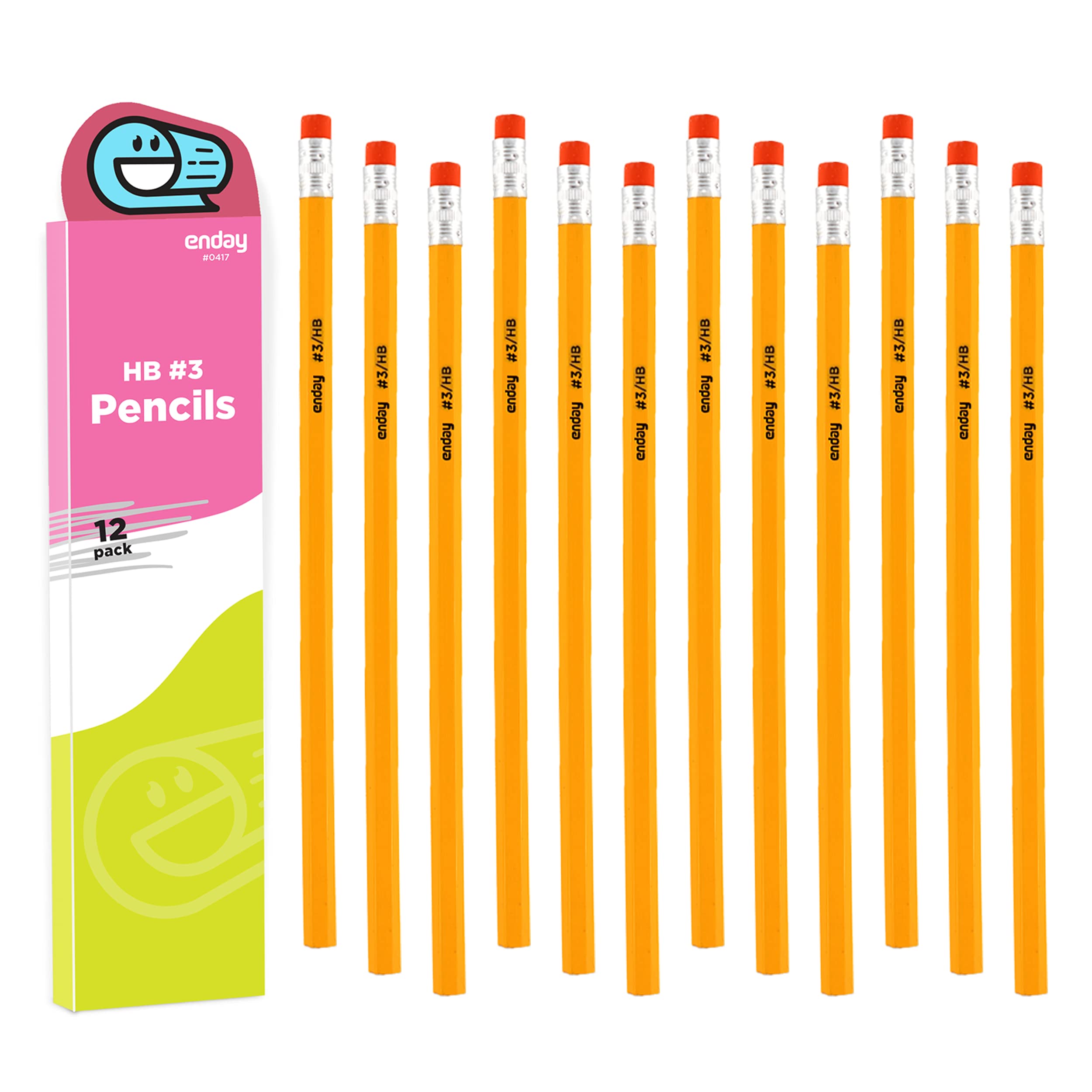 Enday Pencil #3 Yellow, Best Wood Cased Unsharpened Number 3 Drawing Pencils With Latex Free Eraser, No 3 Box Of Hb Hard Lead Wr