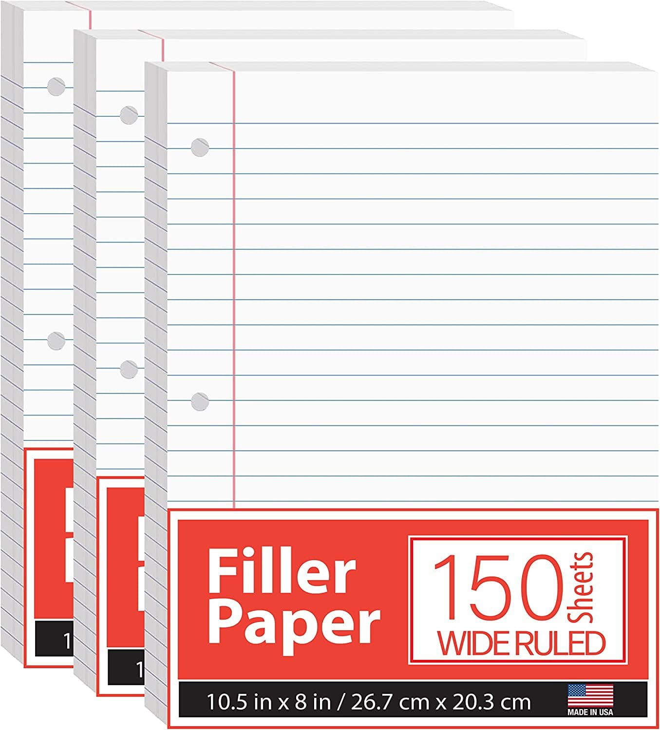 Notebook Paper, Loose Leaf Paper, Wide Ruled Notebook Paper, 10.5    X 8    Filler Paper, 56 Gsm, 3600 Sheets, 150 Per Pack (24