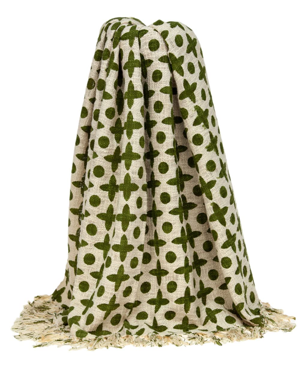 HomeRoots 100% Cotton Olive Green and Beige Cotton Woven Handloom Throw