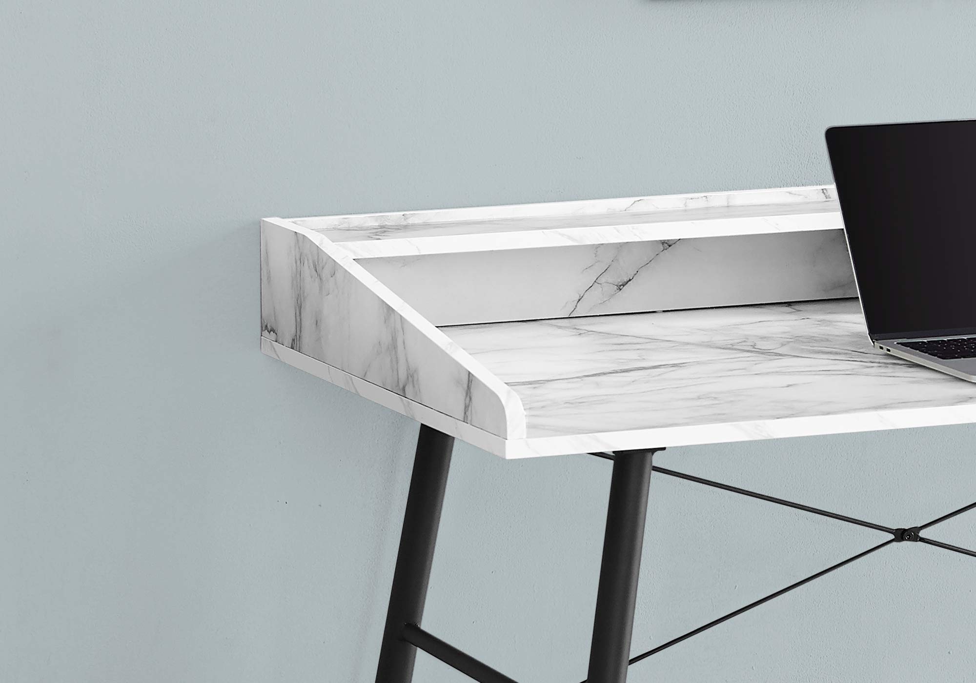 Monarch Specialties I 7539 Computer Desk, Home Office, Laptop, Storage Shelves, 48' L, Work, Metal, Laminate, White Marble Look, Black, Contemporary, Modern