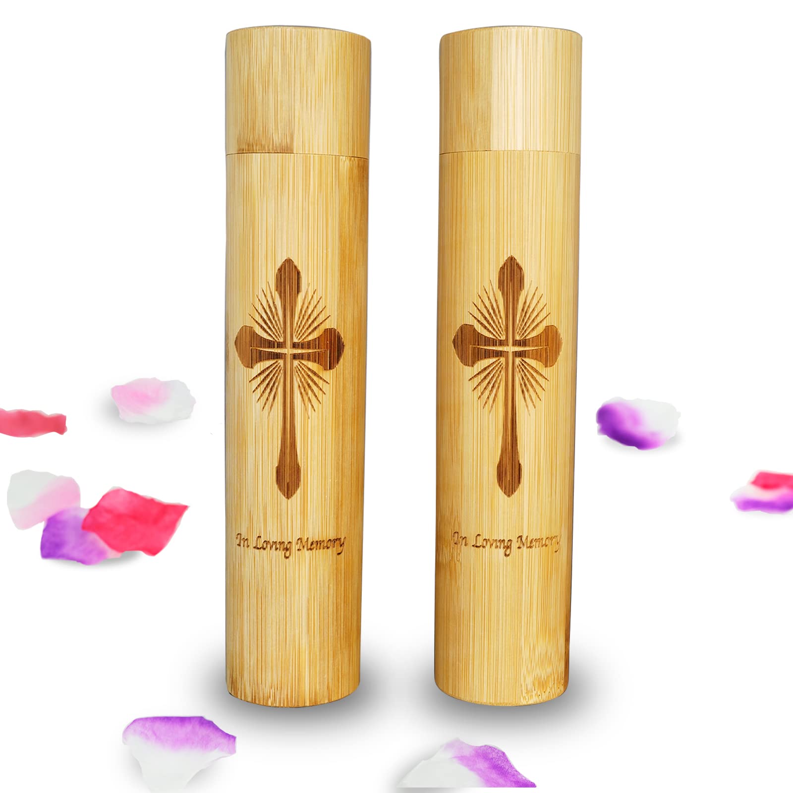 Set of 2 Small Bamboo Scattering Urns Tube for Human Ashes, ECO & Biodegradable Friendly Bamboo Spreading Cremation Tube Urn for