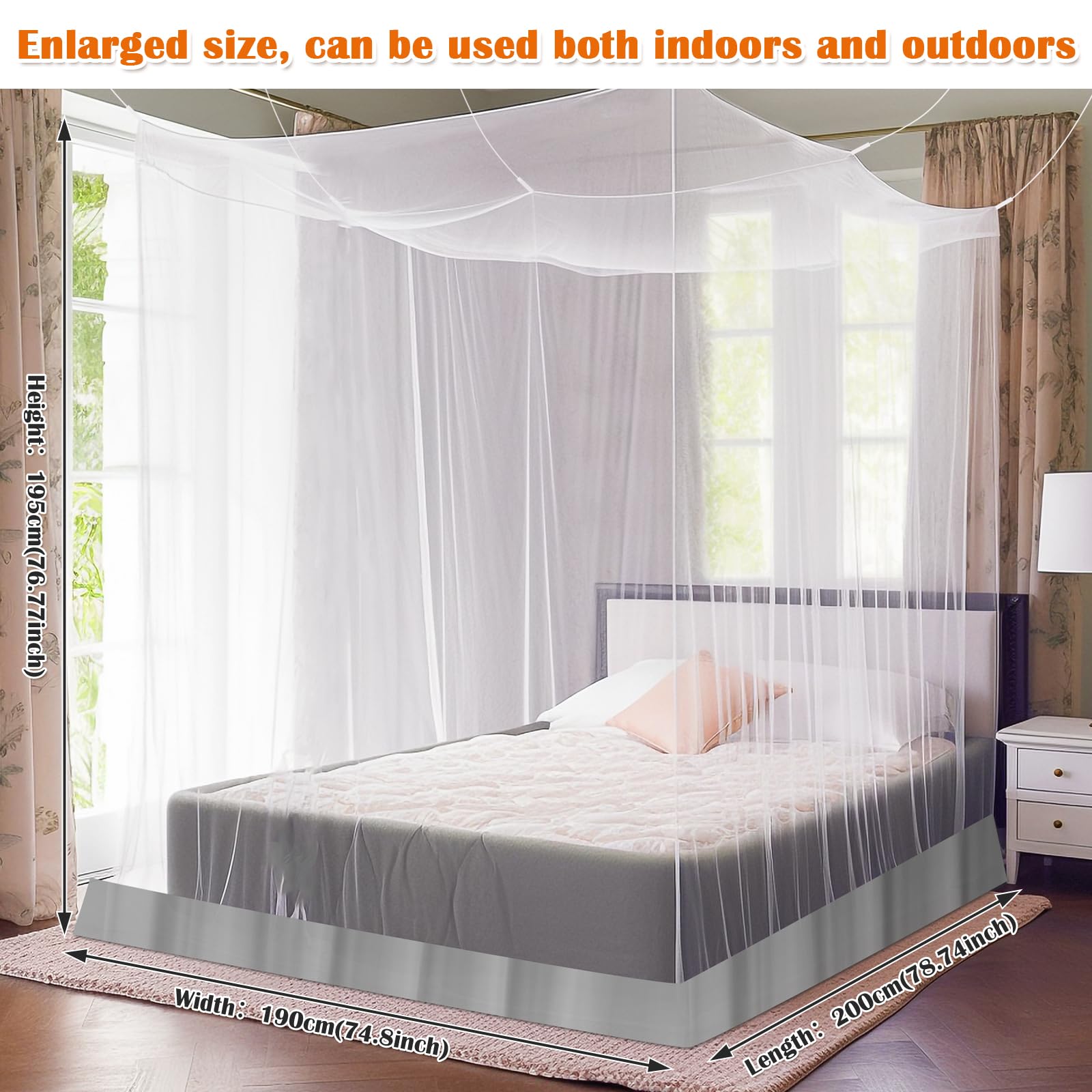 Sublaga Mosquito Net For Bed, Large White Bed Canopy For Girls, Hanging Bed Net, Ideal For Bedroom Decorative, Travel With Stora