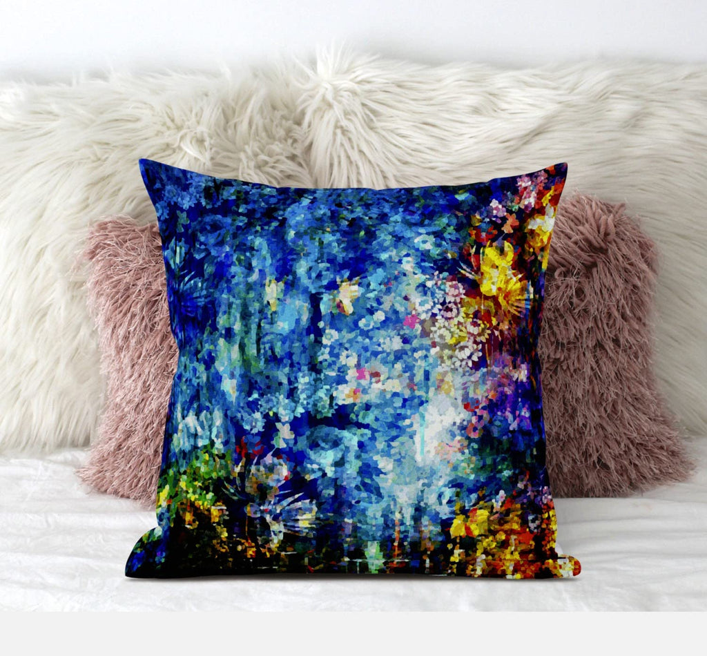HomeRoots Light Green Grey 20' Bright Blue Yellow Springtime Zippered Suede Throw Pillow