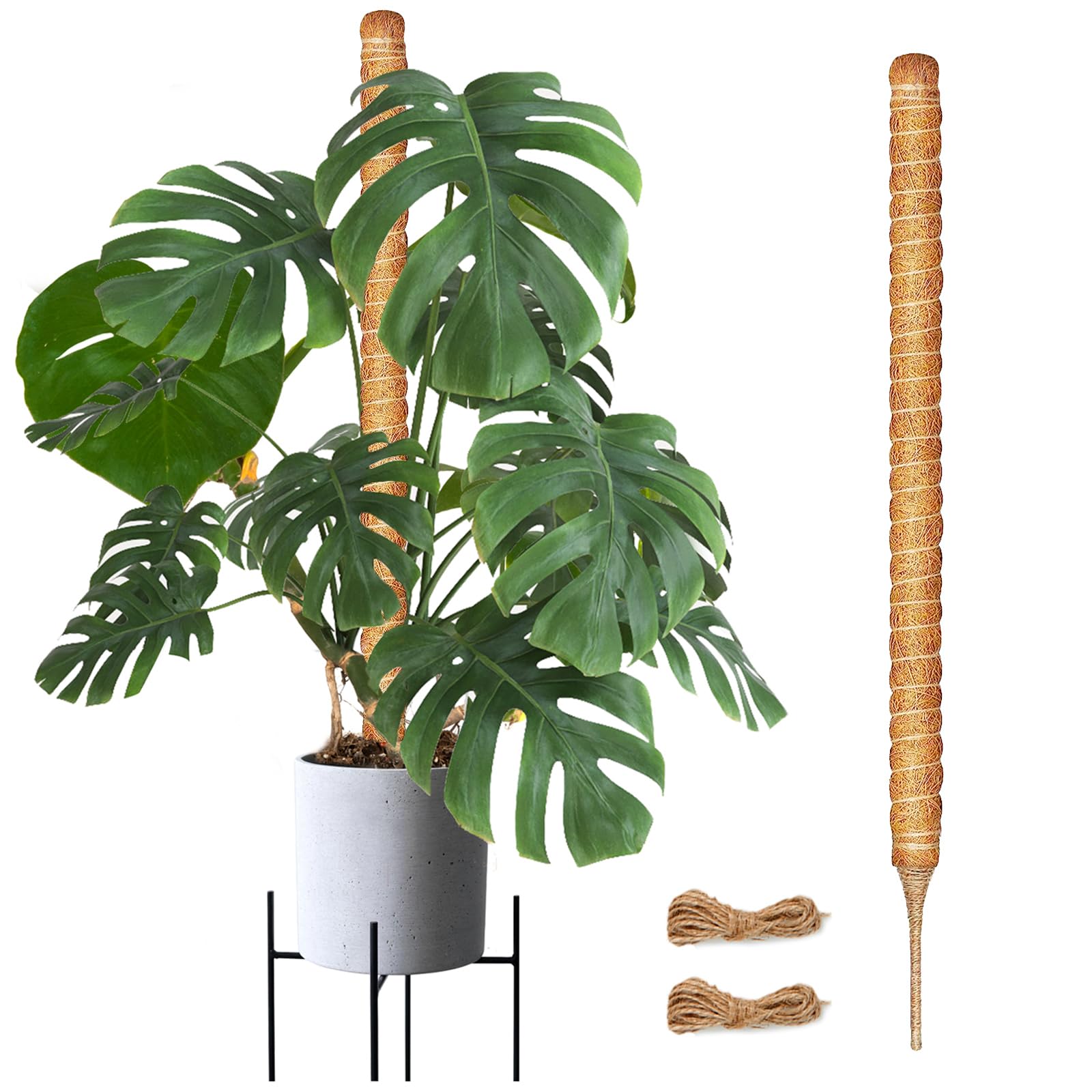 Joyhalo Moss Pole For Plants, 48 Inch Monstera Plant Support Stakes, Moss Poles For Climbing Plants Monstera With Jute Rope, Coc