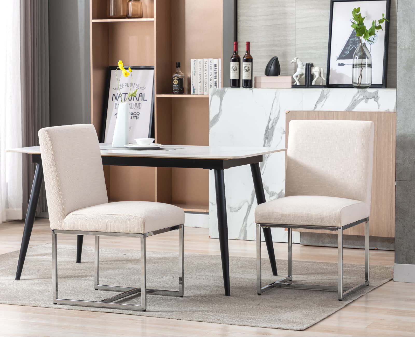 Cimota Modern Dining Chairs Set Of 2, Upholstered Dining Room Chairs Armless Guest Side Chair With Chrome Base For Dining Room/K