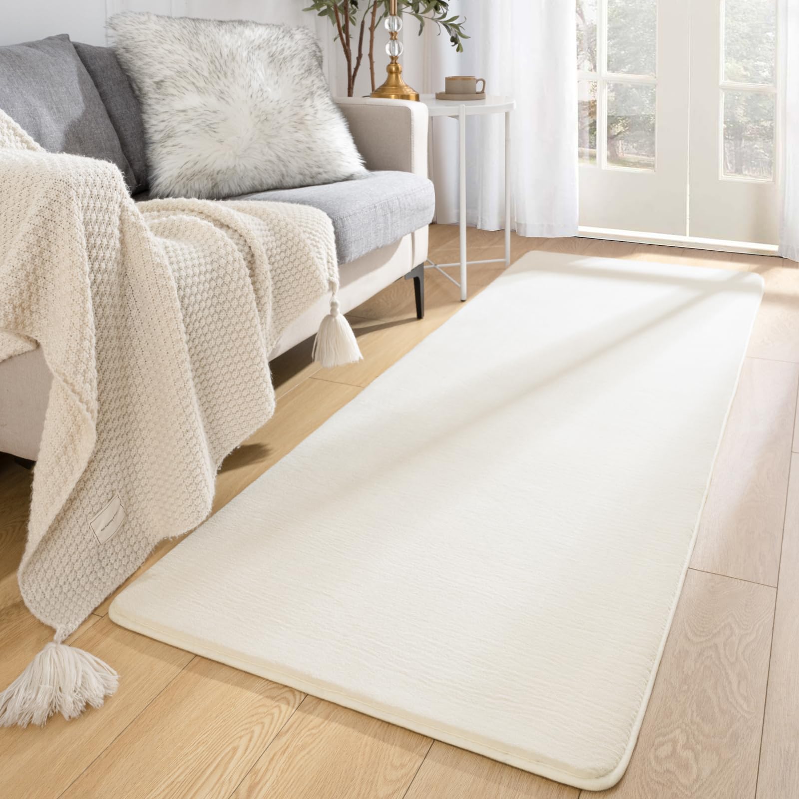 Softlife Washable Runner Rug for Bedroom Living Room Rug, 2x6 Creamy White Soft Fluffy Hallway Runner Rug, Non-Slip Indoor Carpe
