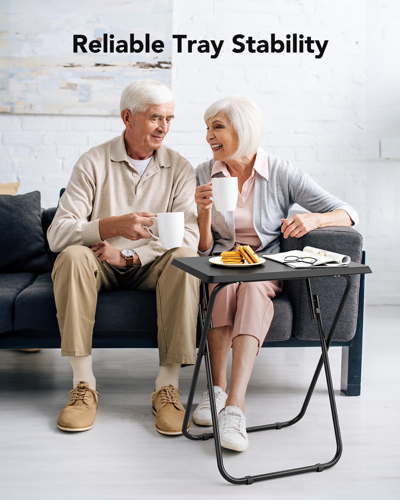 Huanuo Folding Tv Tray Table -Stable Tray Table With No Assembly Required, Tv Dinner Tray For Eating, Foldable Snack Tables For Bed & Sofa (Black)