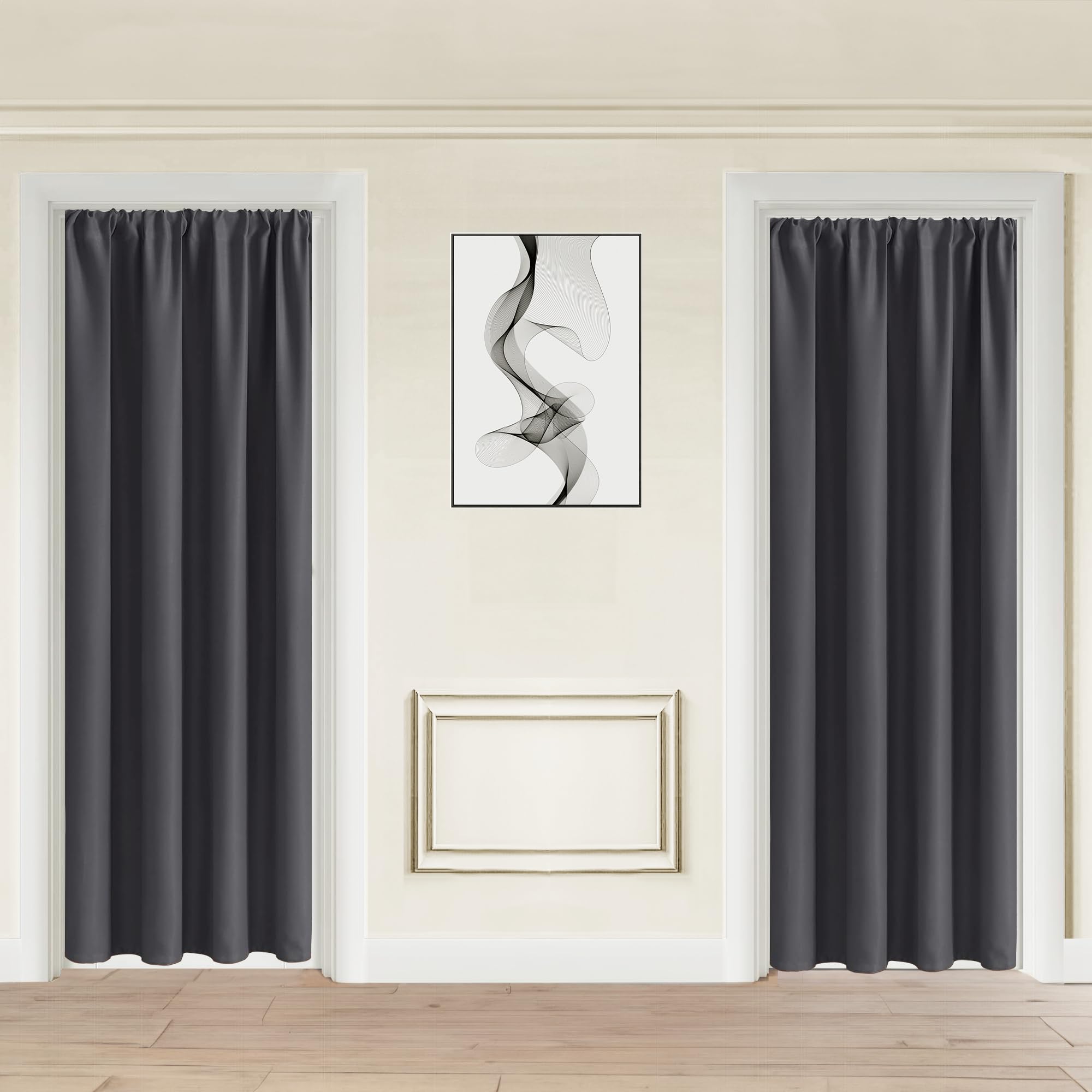 Jiuzhen Blackout Doorway Curtains 80 Inch Length - 2 Panels Thermal Insulated Privacy Soundproof Rod Pocket Closet Door Curtains Room Divider For Bedroom,Office, 42 X 80 Inches, Dark Grey