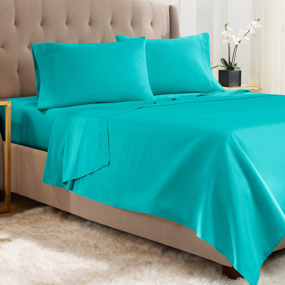 Empyrean Twin Sheets Set - 3 Pc Super Soft Twin Bed Sheets - Double Brushed Microfiber Twin Sheet Set - Hotel Luxury Teal Blue B