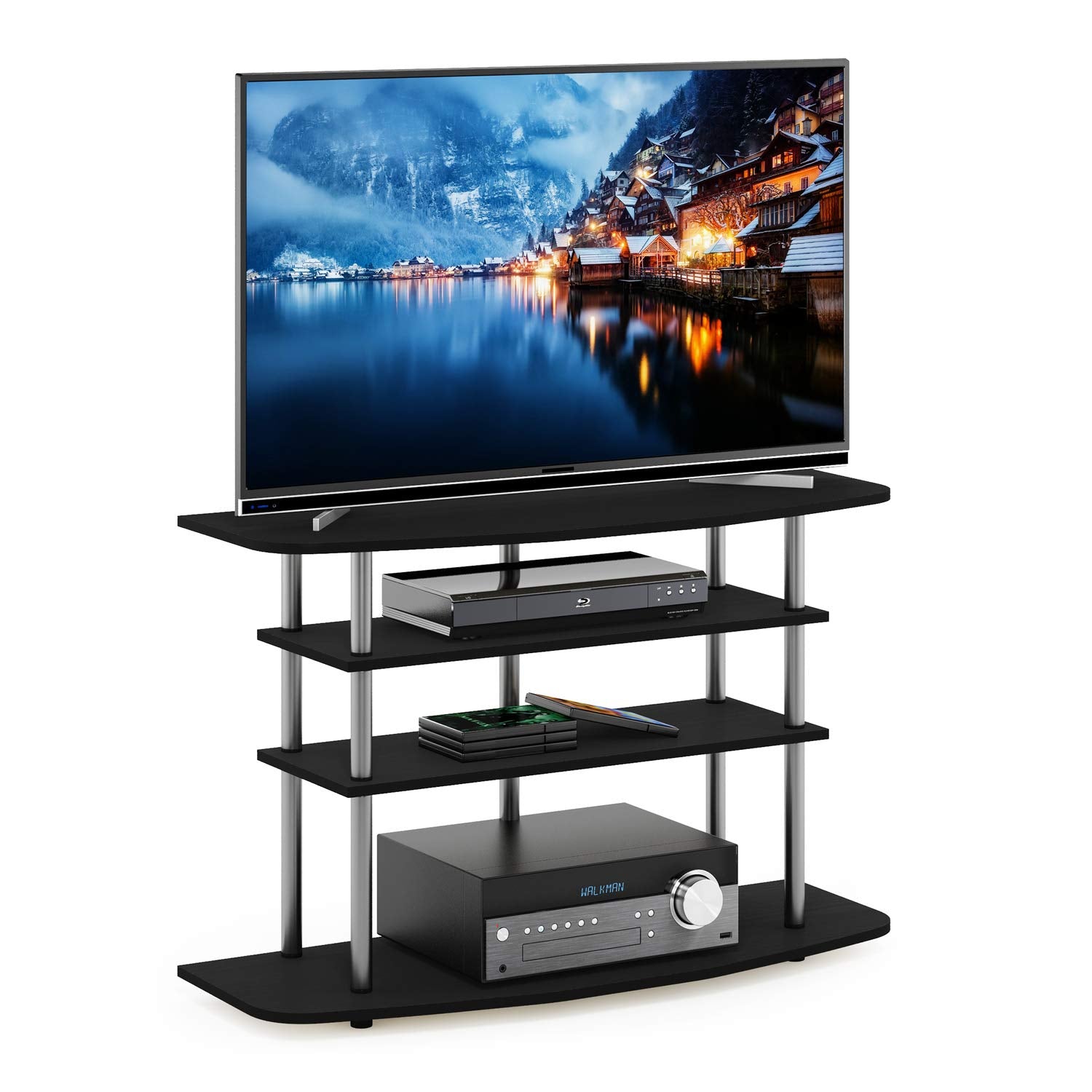 Furinno Frans Turn-N-Tube Tv Stand For Tv Size Up To 43 Inch, 4-Tier, Black Oak