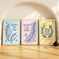 SoulAbiti Wildflower Luck Mantras set of 3 Framed Wall Print 12x18 inch Light Brown Frame PlexiGlass Positive Affirmation Art r