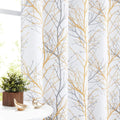 Yellow Grey Blackout Curtains For Living Room 63Inch Long Short Tree Branch Print Yellow White Curtains Thermal Insulated Full L