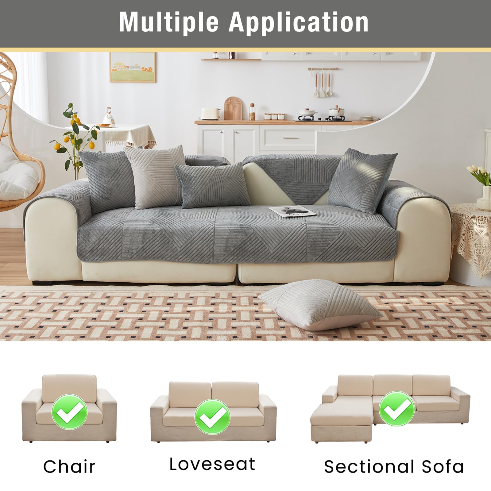 Tewene, Armrest Cover Sectional Couch Cover Velvet Sofa Cover Anti-Slip L Shaped Couch Cover Sectional Sofa Cover For Dogs Couch