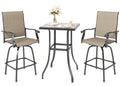 Mfstudio 3 Pcs Patio Bar Set With 2 Swivel Bar Stools (Breathable Sling Fabric) And 1 Table, Bar Height Bistro Set For 2