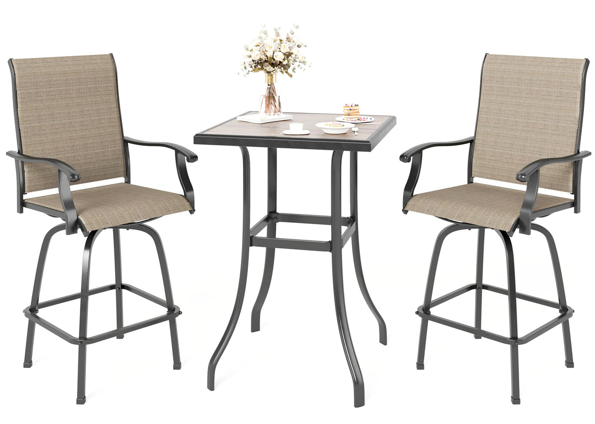Mfstudio 3 Pcs Patio Bar Set With 2 Swivel Bar Stools (Breathable Sling Fabric) And 1 Table, Bar Height Bistro Set For 2