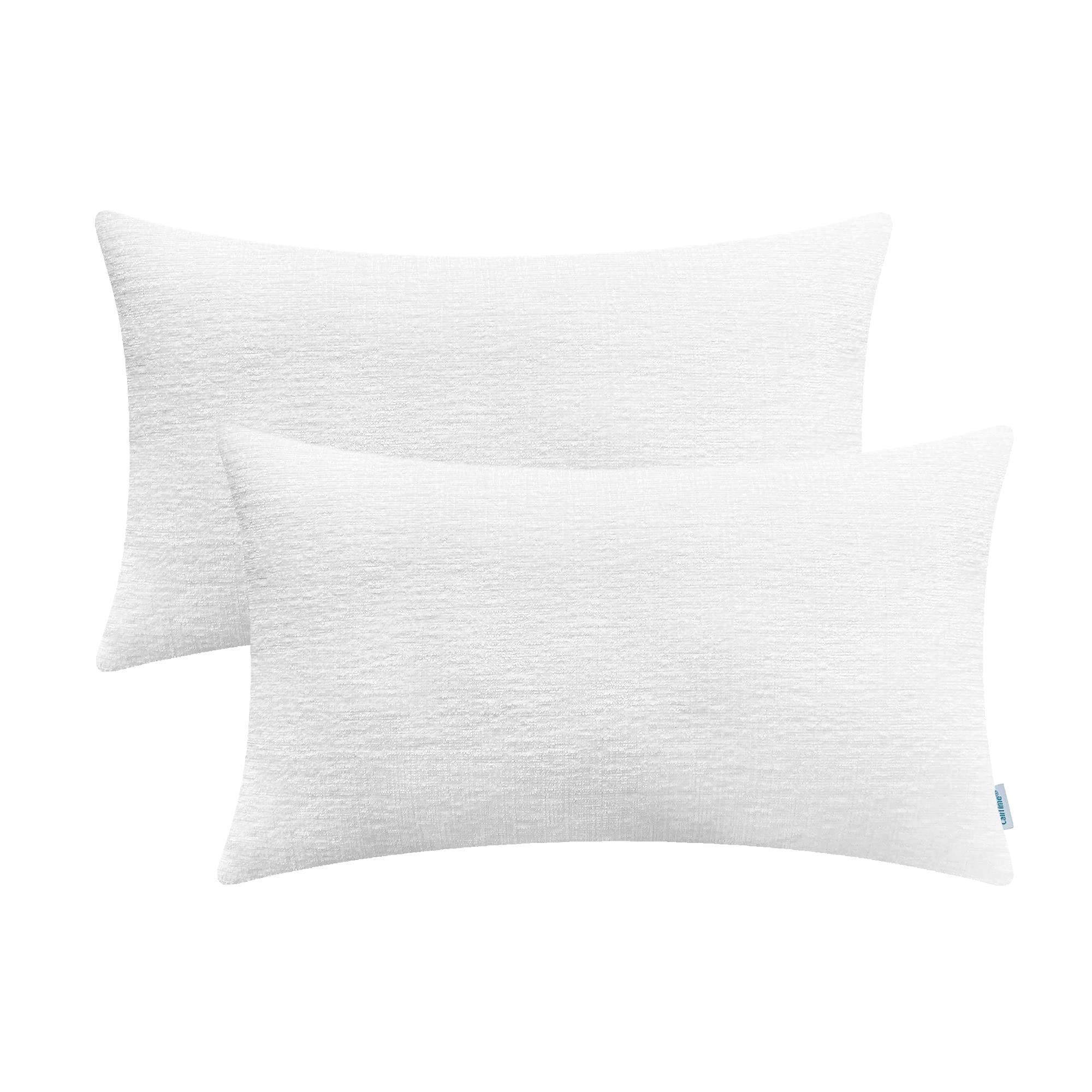 Calitime Pack Of 2 Cozy Pillow Covers Cases For Couch Sofa Home Decoration Solid Dyed Soft Chenille 12 X 20 Inches True White