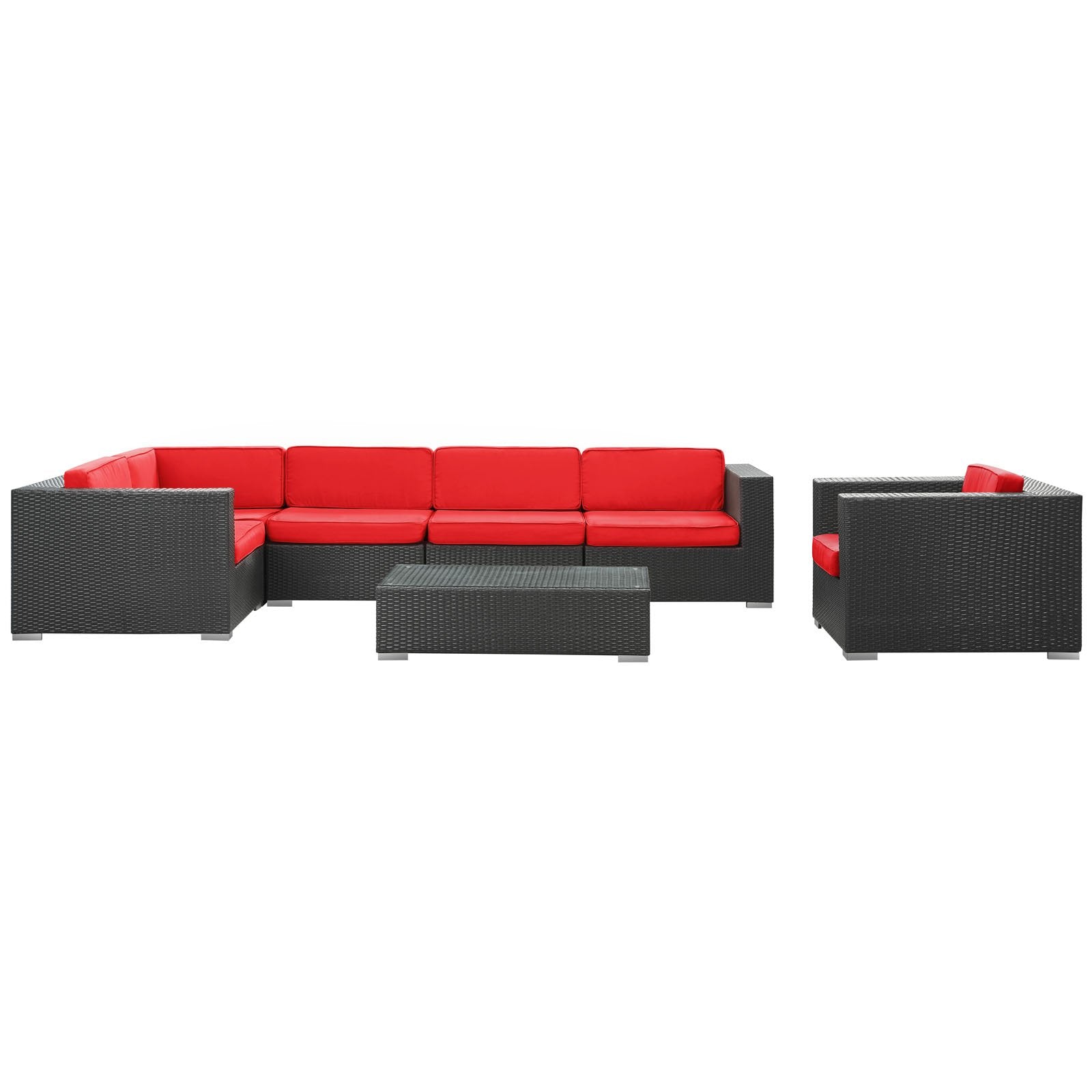 Modway Eei-606-Exp-Red-Set Corona Espresso And Red 7 Piece Outdoor Patio Sectional Set