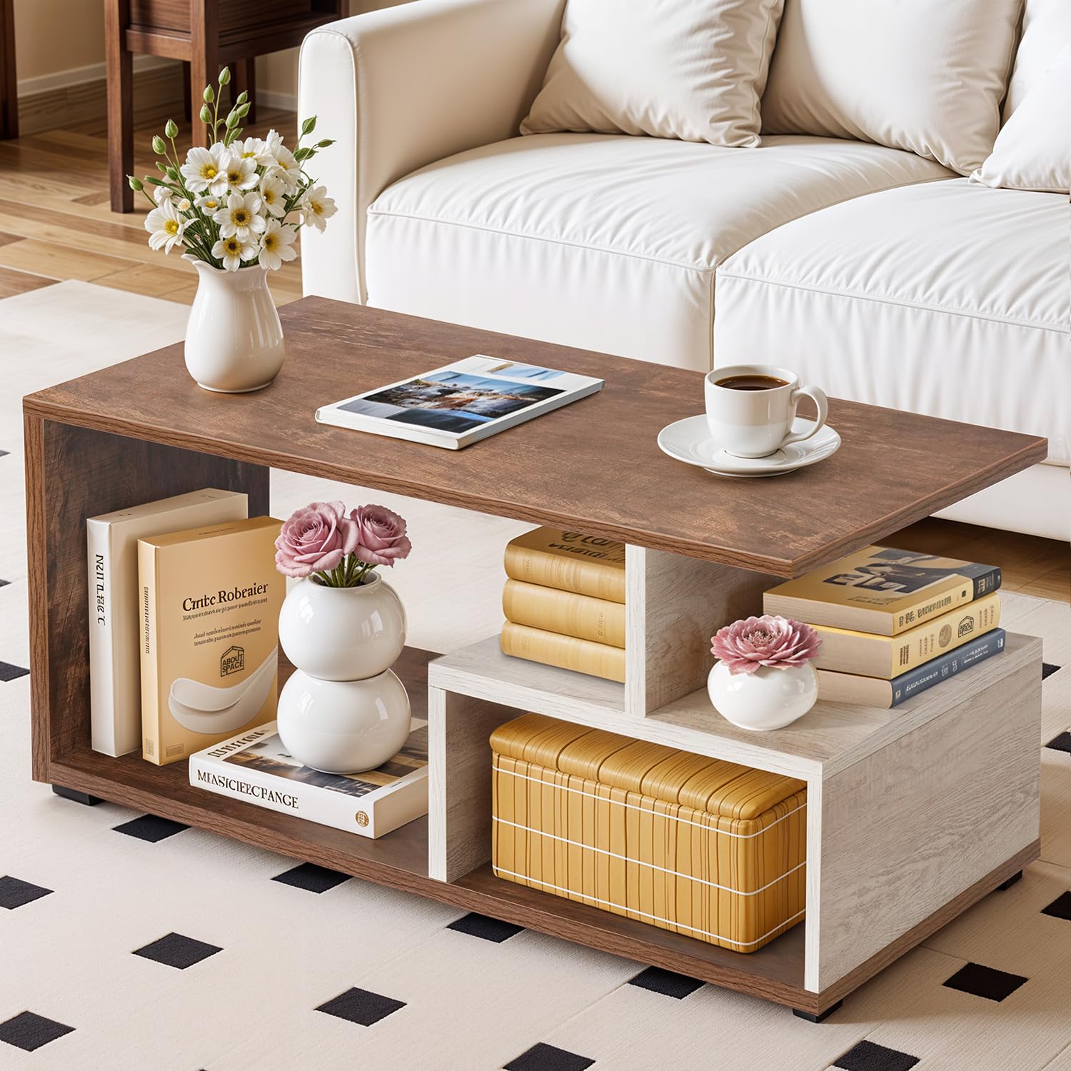 About Space Coffee Table  Portable Wooden Centre Table With Storage & Open Rack  Diy Furniture  Sofa Tea Poyee Table For Livi