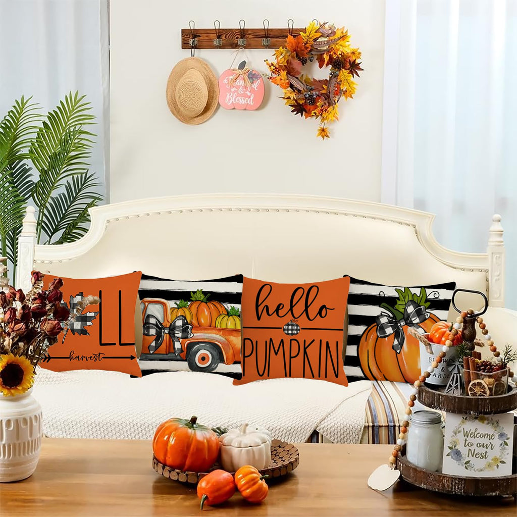 Onfaon Fall Decorations For Home, Fall Pillow Covers 18X18 Set Of 4, Thanksgiving Decorations Autumn Cushion Case For Couch