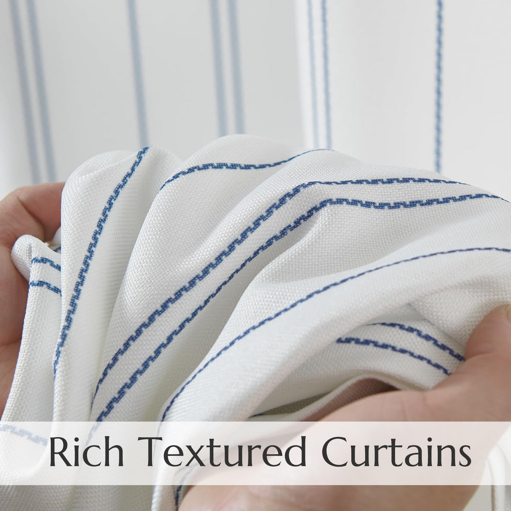Jinchan Blue And White Striped Curtains 63 Inch Length For Living Room Bedroom Blue On White Curtains Pinstripe Curtains Privacy Light Filtering Rod Pocket Modern Window Curtains Set 2 Panels