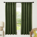 Ryb Home Olive Green Velvet Curtains With Hook Tape, Thermal Insulated Privacy Protect Decorative Drapes For Home Theater, W 52 X L 72 Inches, 2 Panels Set