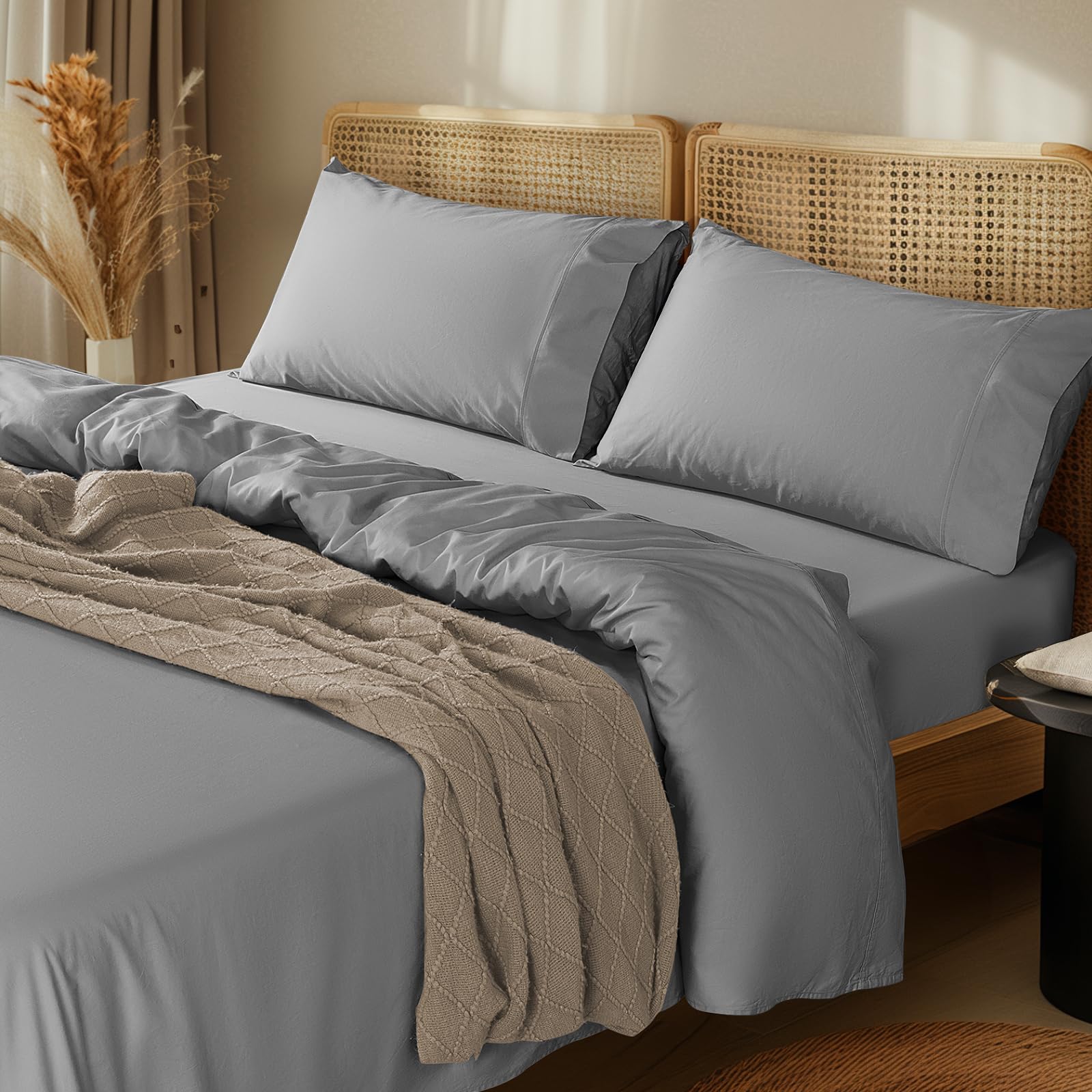 Lbro2M 1000 Thread Count 100% Egyptian Cotton Sheets Set,Queen Size Bed Sheet 4 Piece Sets,Long Staple,16 Inches Deep Pocket,All