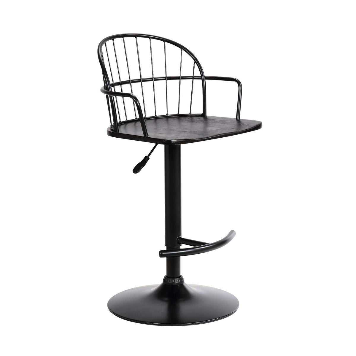 Armen Living Edward Adjustable Black Wood and Metal Barstool