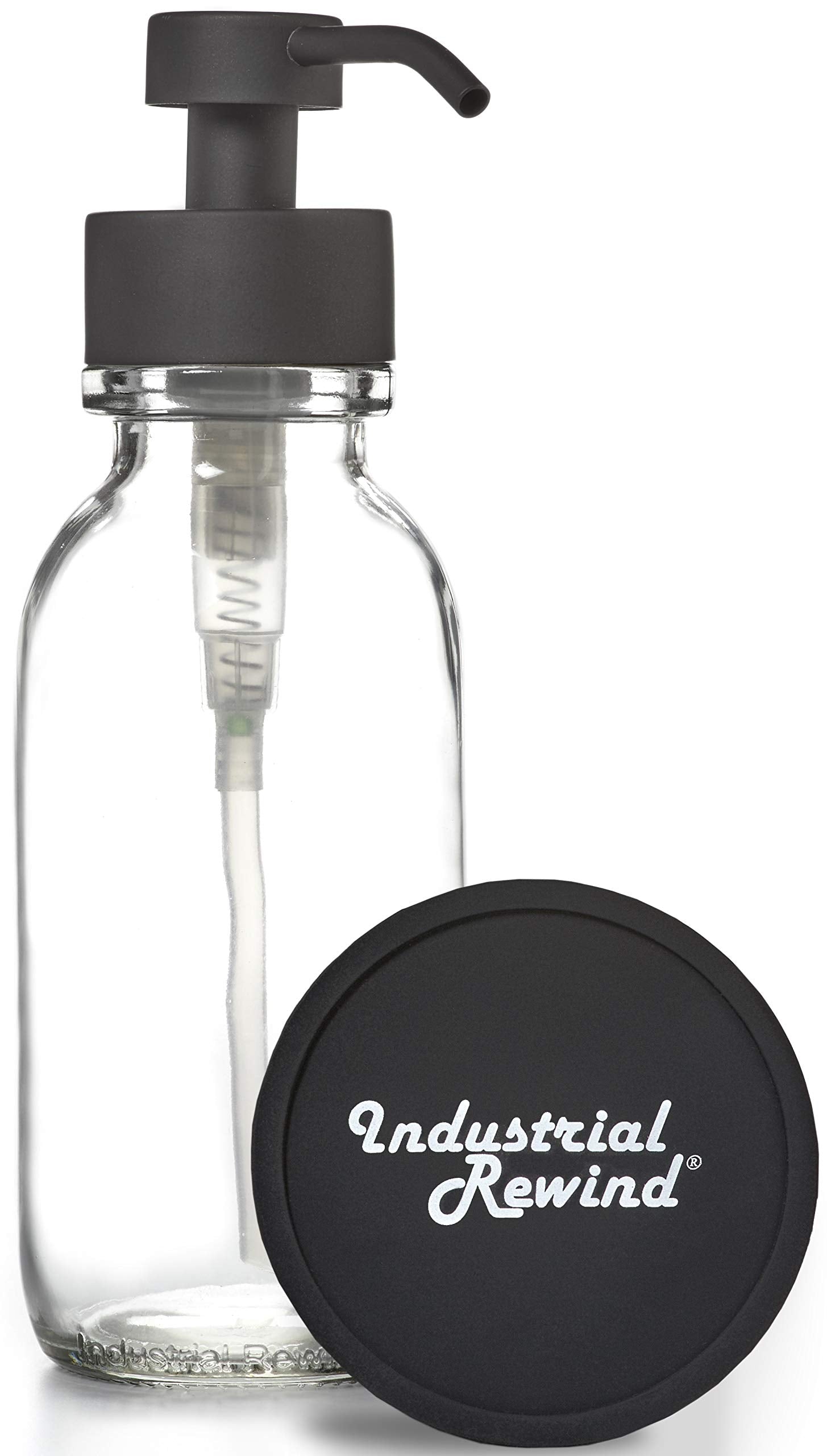 Clear Glass Soap Dispenser with Black Wide Mouth Metal Pump - 16oz Glass Jar Lotion Bottle by Industrial Rewind (Clear WM/Black)